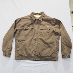 Woolrich Sherpa Trucker Jacket Mens Extra Large Brown Canvas Corduroy Collar